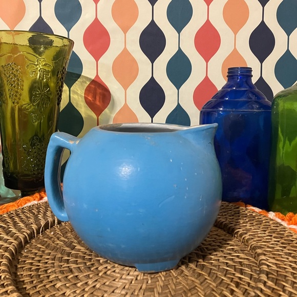 Rare Vintage Ransburg Sky Blue Hand Painted Floral Pitcher - Picture 4 of 9